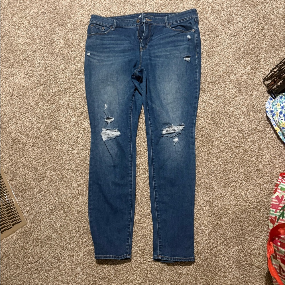 Old Navy Dark Blue Distressed Skinny Jeans